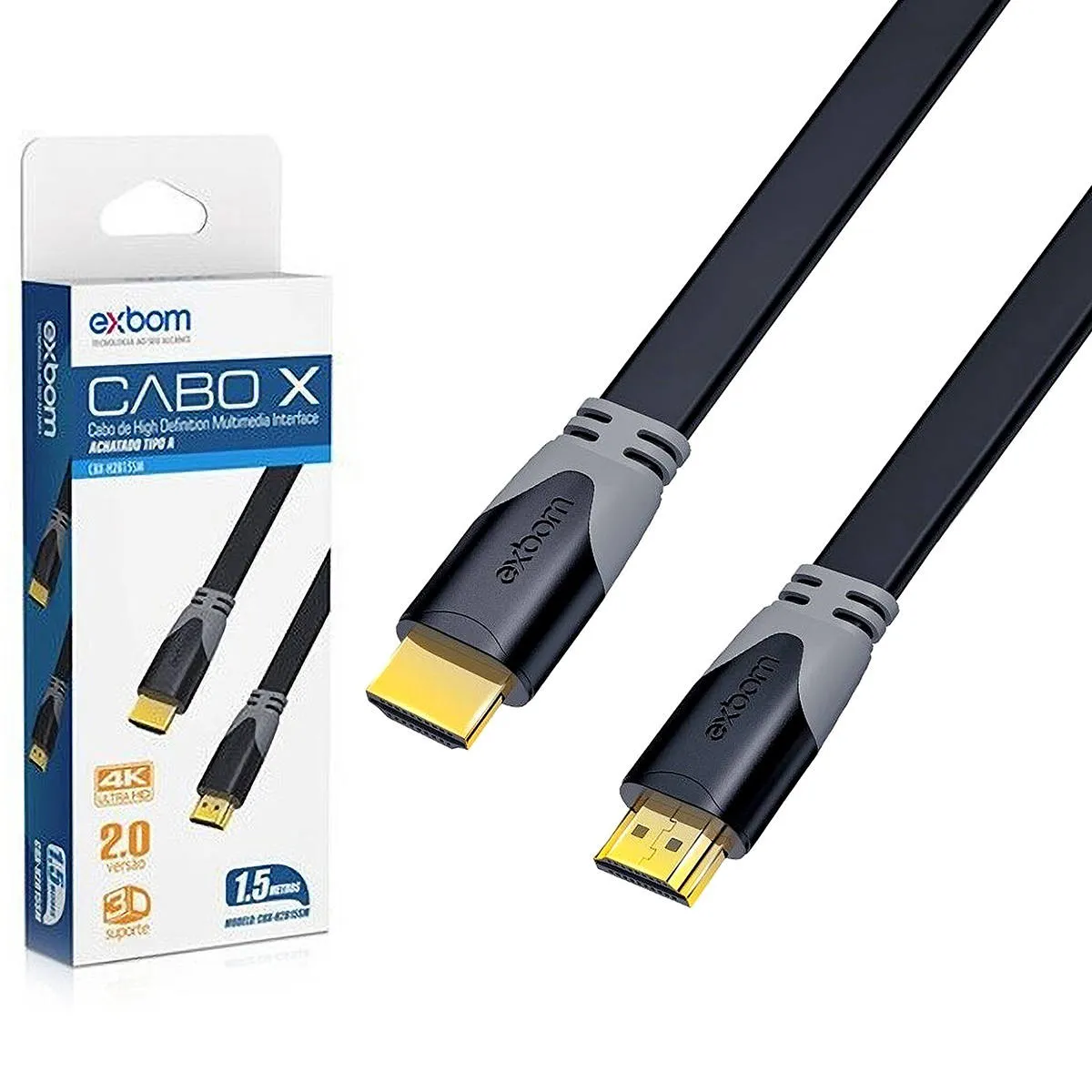 Cabo X HDMI Achatado Tipo-A - Exbom - 1.5 metros - Imagem 2
