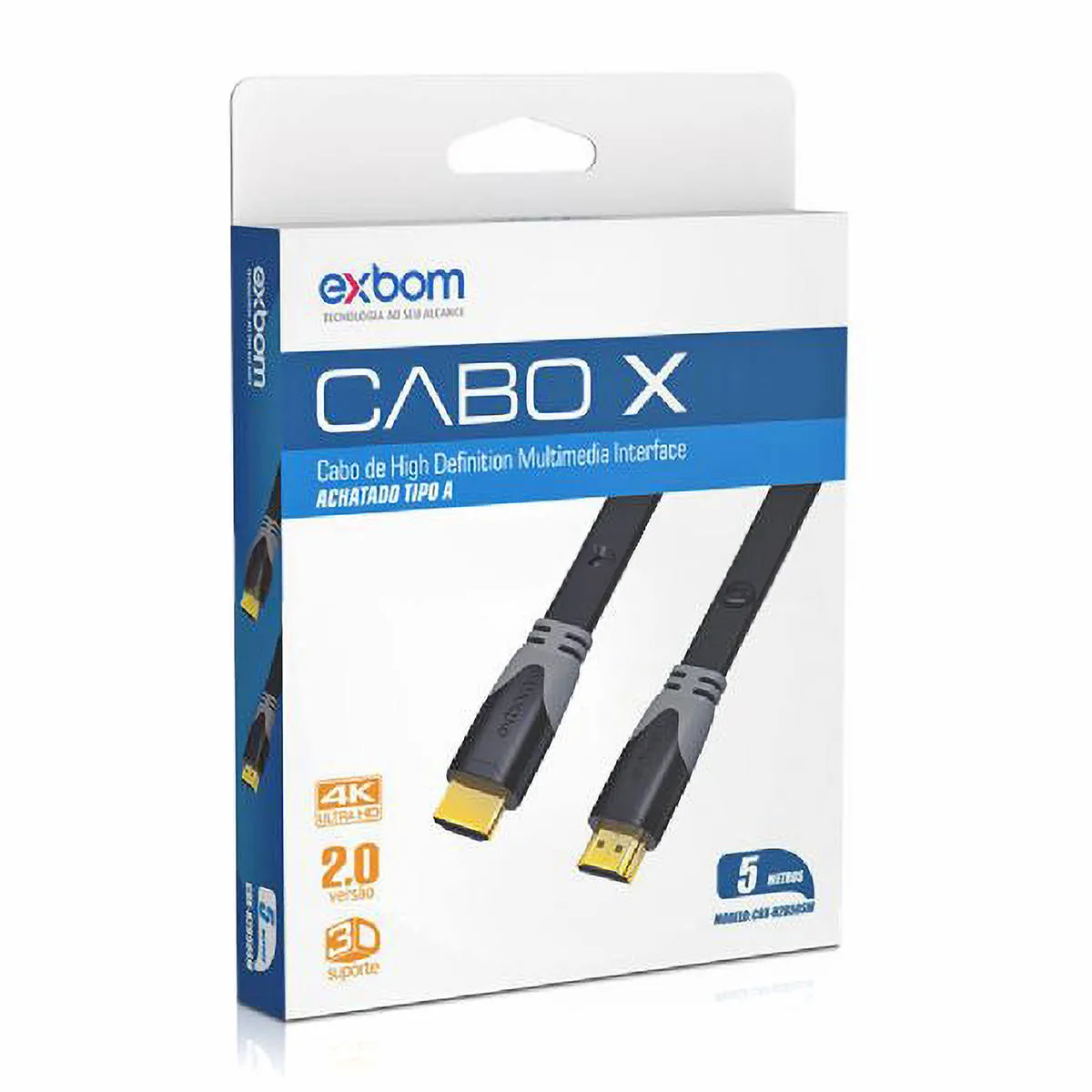 Cabo X HDMI Achatado Tipo-A - Exbom - 5 metros